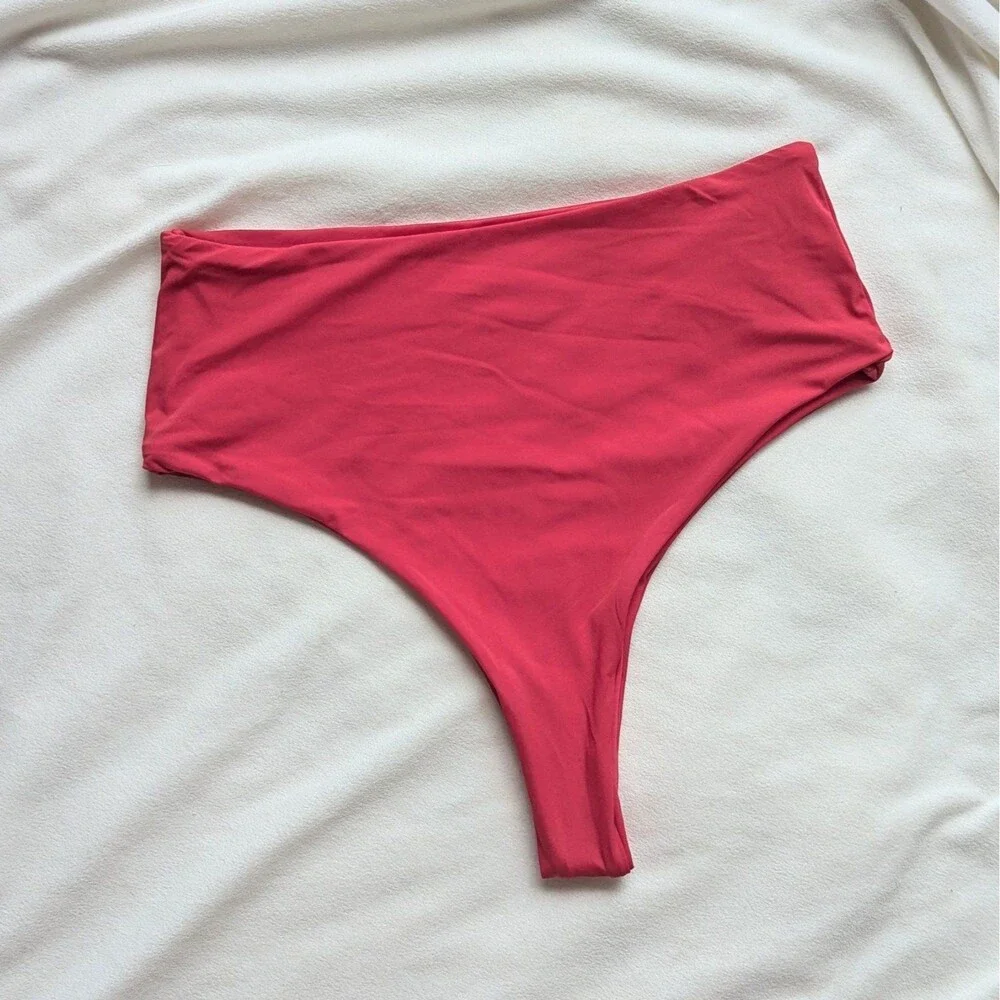 PO swim by Ava Frati High Waisted Thong Bikini Bottom IGGY Bottom Red Swimsuit
